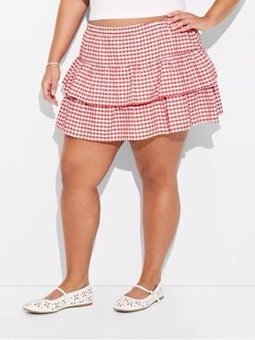 Red Gingham Tiered Mini Skirt - Women's
